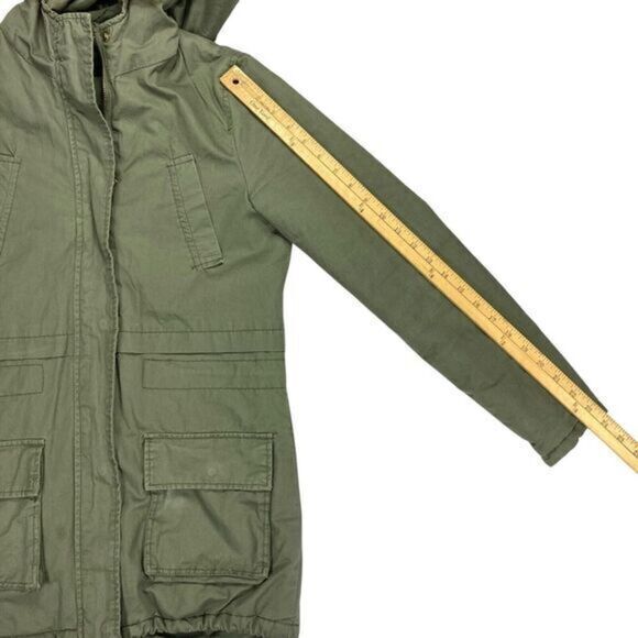 Miss London Jacket Womens S Green Utility Cinch Waist Lined Pockets Preppy Coat - Picture 15 of 16
